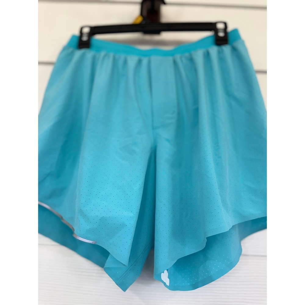 A- 073-Lululemon Fast and Free Lined Short 6 Turquoise Blue Perforated Running
